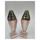 Art Deco Pink Depressionware Glass Shakers