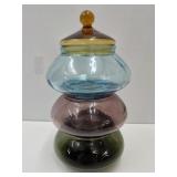 Multi Colored 3 Tier Art Glass Lidded Candy Dish