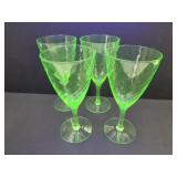 4 Uranium Glass Stemware (1 Has Chip)