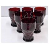 6 Ruby Georgian Red Thumbprint Glasses 4.5" H