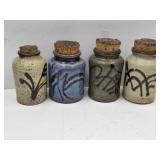 5 Pottery Cantisters W Corks See Maker Mark 6.5" H