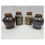 4 Pottery Cantisters W Corks See Marker Mark To 6"