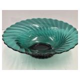 Teal Green Ribbed Art Glass Console Bowl 11" H