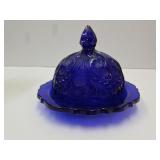 Mosser Cobalt Glass Thistle  Butter Dish