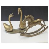 Brass Rocking Horse 8" Long  Brass Swans Up to 7"h
