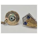 10 K Gold Emblem on Pin  w Gemstones