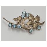 14k Gold Brooch With Blue Gemstones