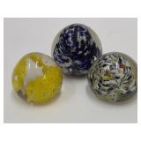3 Unmarked Glass Paperweights See Sizes