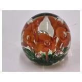Orange Flowers Glass Paperweight St Clair? Unmark