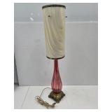 Vintage Red Table Lamp W Pearl Shade