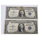 1957 & 1935 E Blue Seal $1 Notes See Condition