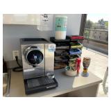 Nespresso Machine, Towels, Plastic Cups