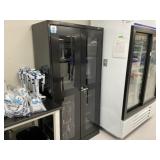 Black Storage Cabinet with Glassware / Contents
