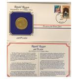 RONALD REGAN MEDALLION AND STAMPED POSTAGE