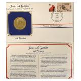 JAMES A GARFIELD MEDALLION AND STAMPED POSTAGE