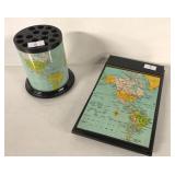 VINTAGE WORLD MAP PENCIL CUP AND NOTE PAD HOLDER