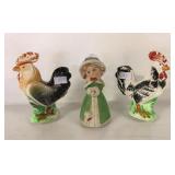 ROOSTER FIGURINES JAPAN AND GIRL BELL