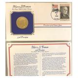 HARRY S TRUMAN MEDALLION AND STAMPED POSTAGE