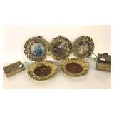 BRASS FRAMED PICTURES AND TRINKET BOX
