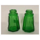 GREEN GLASS SALT & PEPPER SHAKERS, NO TOPS