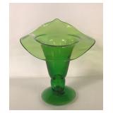 GREEN GLASS HANDBLOWN VASE