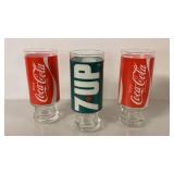 VINTAGE COKE AND 7-UP GLASSES