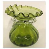 GREEN GLASS VASE HANDBLOWN