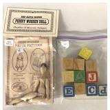 WOODEN DOLL AND WOODEN BLOCK TOYS