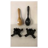 WOODEN DARNING EGGS AND CANDLESTICKS