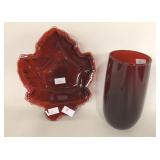 RUBY RED LEAF DISH AND TUMBLER