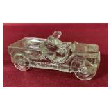 VINTAGE WILLY JEEP GLASS CANDY CONTAINER