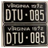 1972 VIRGINIA LICENSE PLATES