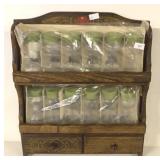 VINTAGE SPICE RACK WITH GLASS JARS