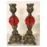 VINTAGE RUBY RED BRONZE CANDLESTICKS