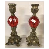 VINTAGE RUBY RED BRONZE CANDLESTICKS