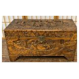 ASIAN CARVED WOODEN TRUNK   29x14x16