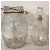 GLASS BARREL JAR AND DECANTER