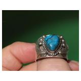 Vintage Sterling Silver & Turquoise Ring Size 10