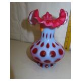 Vintage Red Coin Dot Vase 7&1/4"