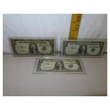 3 Vintage $1.00 Silver Certificates