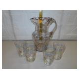 Antique Enameled Pitcher (9&3/4") & Glasses