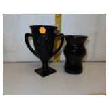 2 Art Deco Black Amethyst Vases