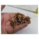 Vintage Cameo Brooch Pin & Clip Earrings Set