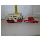 Vintage Tin Litho Ford Friction Car & Trailer