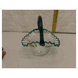 Vintage Blenko Green Crest Basket with Original