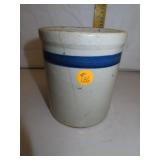 Antique Crock Blue Band Beater Jar -hairline crack
