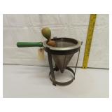 Vintage Sieve Colander with Wood Pestle in Stand