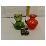 2 Pilgrim Glass Pitchers (1 with tag) 3&1/2"