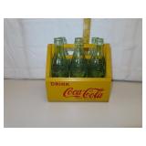 Wood Coca Cola 6 Pack Holder with 6 Bottles