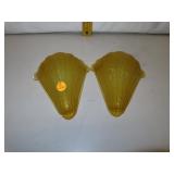 2 Ornate Amber Glass Slip Shades 7&1/2" x 5&1/2"